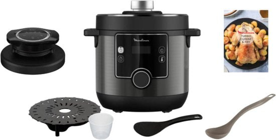 Moulinex 15-in-1 Turbo Cuisine & Fry Multicooker 1450 Watt Zwart 7,6 Liter - 15 Kookfuncties - Slowcooker - Airfryer - Snelkookpan - Stomen - Frituren - Rijstkoker - Sous Vide - Zwarte Kookpan 7.6 L - CE778810