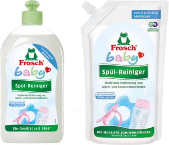 Frosch afwasmiddel voor baby 500ml + Navulverpakking 1 liter - Baby spoelmiddel - Verwijdert melkresten - Veilig in gebruik voor Baby spullen - Hypoallergeen - PHneutraal