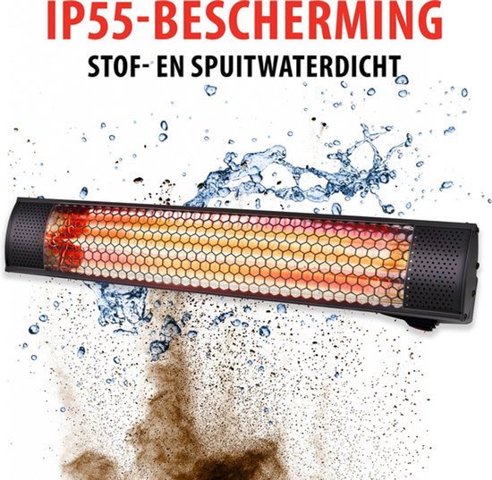 alpina Heater Terrasverwarmer met Infrarood Verwarming - Heater Elektrisch Wandmontage 2000W - Terrasverwarmer IP54 Stof- en Spuitwaterdicht - Terrasheater - 57 x 11,5 x 11 cm