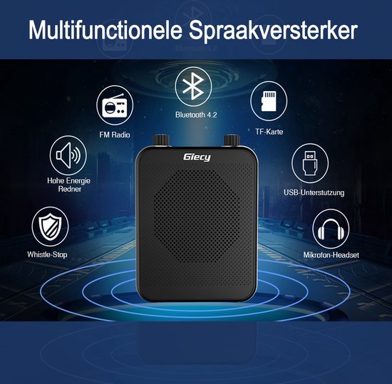Spraakversterker - Stemversterker - geluidversterker - Draagbare Bluetooth Luidspreker (30 W) met 7,4 V/2800 mAh Lithium Batterij en Microfoon Headset - Oplaadbare Stemversterker voor Leraren - Reizigers - Vergaderingen - Muzikanten - Muziek