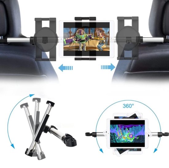 Oilcan Auto Tussen Achterbank Tablet Houder Mount, Hoofdsteun Tablet Stand voor Kinderen, Auto Achterbank Tablet Houder voor iPad Pro Air Mini, iPhone, Galaxy Tabs, Switch Lenovo, Huawei (4-12,9 inch)