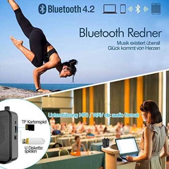 Spraakversterker - Stemversterker - geluidversterker - Draagbare Bluetooth Luidspreker (30 W) met 7,4 V/2800 mAh Lithium Batterij en Microfoon Headset - Oplaadbare Stemversterker voor Leraren - Reizigers - Vergaderingen - Muzikanten - Muziek