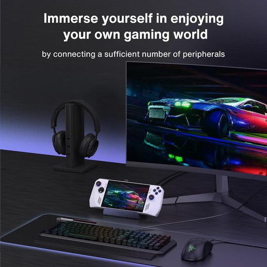 iVANKY 6-in-1 ROG Ally Dock met HDMI 2.0 4K @60Hz, 1Gbps Ethernet, 3*USB-A 3.0, 100W USB-C opladen, Docking Station compatibel met ASUS ROG Alloy/Lenovo Legion Go/Valve Steam Deck
