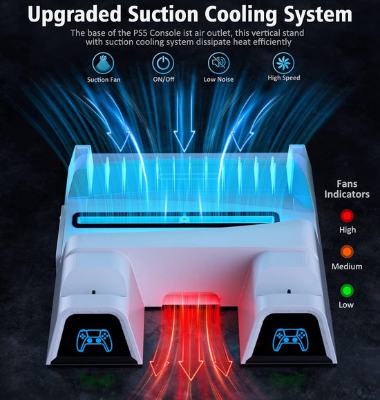 OIVO Oplaadstation met Koelventilatoren geschikt voor Playstation 5 Digital & Playstation 5 Disk - Verticale Docking Station voor PS5 - Oplader voor PS5