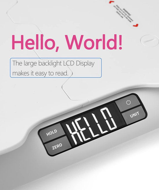 Babyweegschaal met veilig en comfortabel weegoppervlak - twee-in-één functie - tot 30 kg - digitale kinderweegschaal