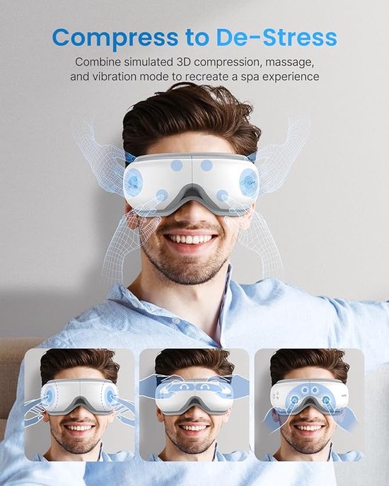RENPHO - Oogmassageapparaat met warmte, trillingen en muziek via bluetooth - Massagebril helpt donkere kringen tegen te gaan en droge ogen - verbetert slaapkwaliteit