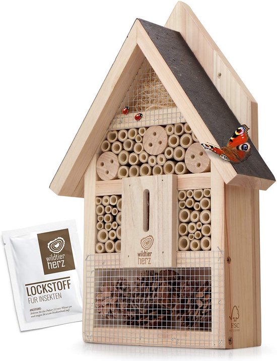 wildtier herz | Help de natuur nu - insectenhotel - groot onbehandeld inclusief lokmiddel, insectenhuis van geschroefd hout voor bijen, lieveheersbeestjes & vlinders, bijenhotel