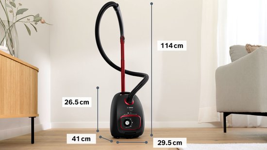 Bosch ProPower BGB41POW1 Serie 4 - Stofzuiger met zak - 11 mtr bereik - Vacuum cleaner - HEPA 13 - Zwart/Rood