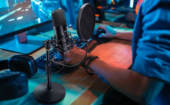 YOTTO USB-microfoon, 192 kHz/24 bits, condensator, pc, laptop, professionele podcast microfoonsets voor radio, opname, YouTube, podcasts UVM met popbescherming, microfoonstandaard, schokbevestiging