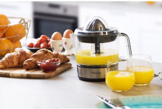 Bestron Citruspers Elektrisch - ACJ350Z - 40W - Incl. 2 perskegels, aromadeksel, sap reservoir - 0,7 Liter - Zilver