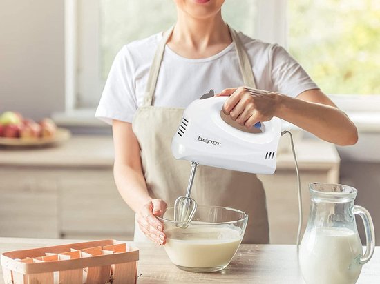 Beper BP.304 elektrische handmixer en roerder, 150 W, 70 decibel, ABS / chroomstaal, 5 snelheden - wit