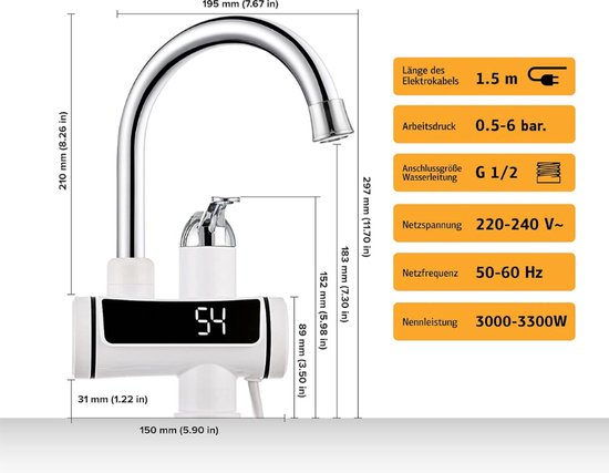 Elektrische Kraan Met Doorstroomboiler 230V Directe Warmwaterkraan Voor Keuken Badkamer Caravan and Camping Smart Heater