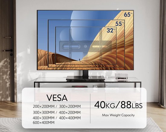 FITUEYES TV-standaard TV-standaard voor 32 tot 65 inch TV's in hoogte verstelbaar Max.VESA 400x600 TT105202GB
