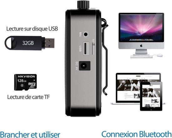 Draagbare spraakversterker met microfoon-hoofdtelefoon en oplaadbare batterij - 30 W, 2800 mAh - krachtig geluidssysteem voor leraren, gidsen, trainers, presentatoren