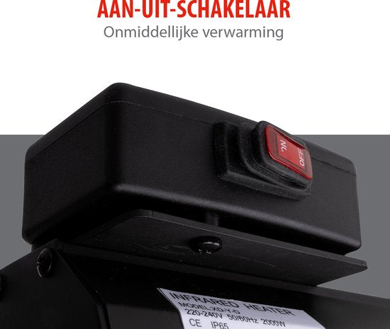 alpina Heater Terrasverwarmer met Infrarood Verwarming - Heater Elektrisch Wandmontage 2000W - Terrasverwarmer IP54 Stof- en Spuitwaterdicht - Terrasheater - 57 x 11,5 x 11 cm