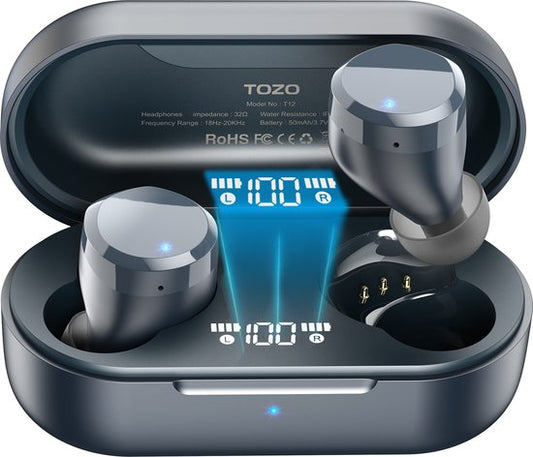 TOZO T12 Blauw - Draadloze oordopjes - Bluetooth oordoppen - Draadloze oortjes bluetooth sport - Draadloze Oortjes - Waterdichte oordopjes - Waterbestendig