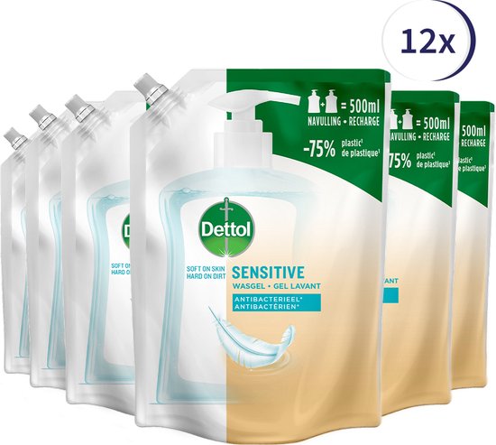 Dettol - Handzeep - Antibacterieel - Navulling Sensitive - 12x 500ML - Voordeelverpakking