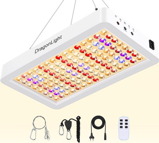 DragonLight BW3000 LED Grow Light Full Spectrum with IR UV Dual LED Chip, 8/12/16H Timer, 3m Cable, Grow Vegetables and Flowers in Greenhouse and Indoor Plants