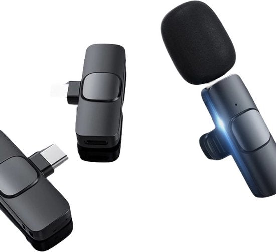 KimDo - Draadloze telefoon microfoon - USB-C - Voor ipad, samsung, apple - Voor Laptops & Android - Vlog microfoon - Bluetooth - Draadloze Microfoonset - Dasspeld - Lightning