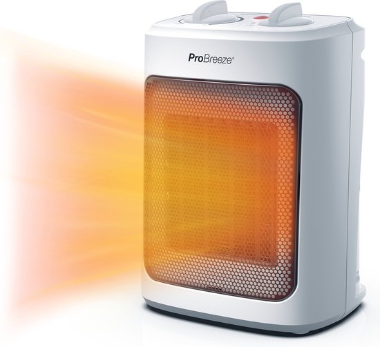 Pro Breeze 2000 W Mini Keramische Ventilatorkachel - 3 Warmtestanden, Ventilatorstand, Ingebouwde Bescherming tegen Oververhitting en Kanteling, Elektrische Verwarming - Wit