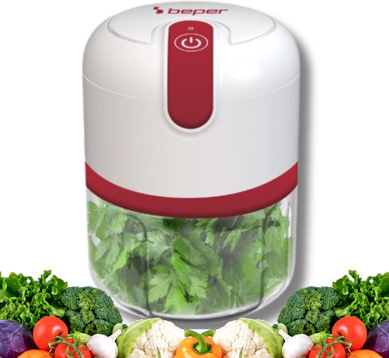 Beper Elektrische Hakmolen - 5 Roestvrijstalen Messen - Hakmolen - Handmatige Hakmolen - Keukenhakker - Groentenhakmolen - Uiensnijder - 250ml