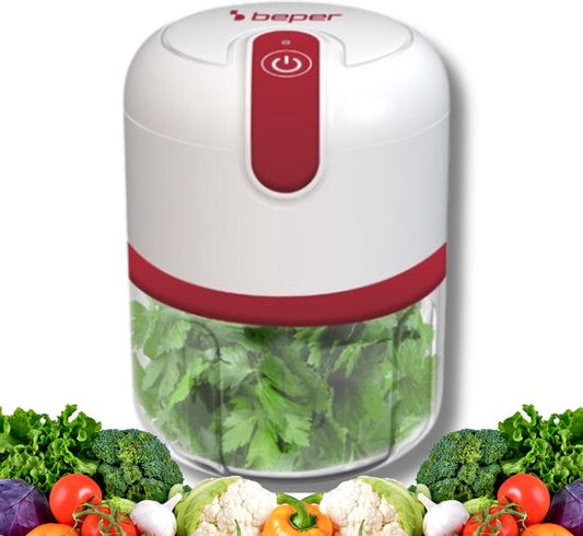 Beper Elektrische Hakmolen - 5 Roestvrijstalen Messen - Hakmolen - Handmatige Hakmolen - Keukenhakker - Groentenhakmolen - Uiensnijder - 250ml