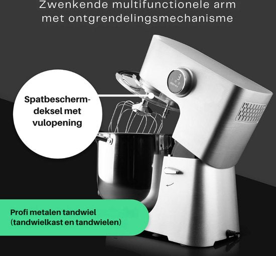 PC KM 1254 Keukenmachine Met XXL 12L Kom - Kneedmachine Met 2500W Longlife-Profi-Motor En LED-Display