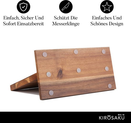 Kirosaku® Magneet Messenblok van Kitchtic, Acacia, Beschermt Lemmet, 31x22cm, Al Geleverd, Tijdloos Ontwerp, Messenhouder