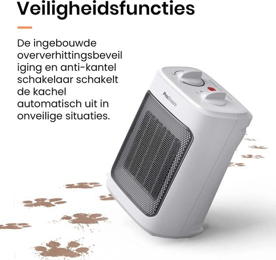 Pro Breeze 2000 W Mini Keramische Ventilatorkachel - 3 Warmtestanden, Ventilatorstand, Ingebouwde Bescherming tegen Oververhitting en Kanteling, Elektrische Verwarming - Wit