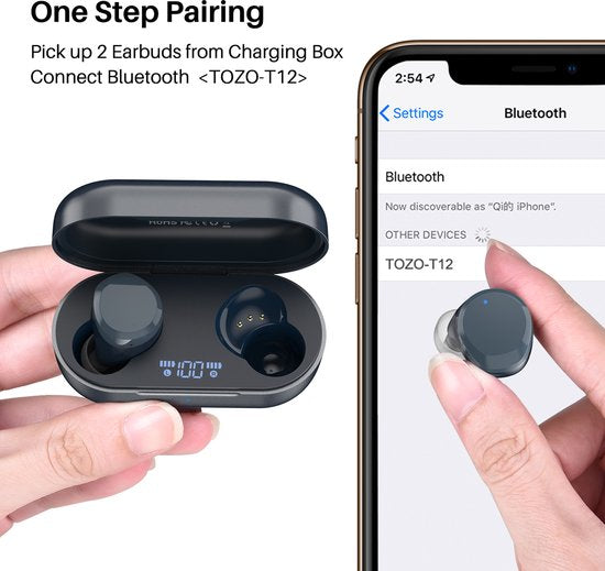 TOZO T12 Blauw - Draadloze oordopjes - Bluetooth oordoppen - Draadloze oortjes bluetooth sport - Draadloze Oortjes - Waterdichte oordopjes - Waterbestendig