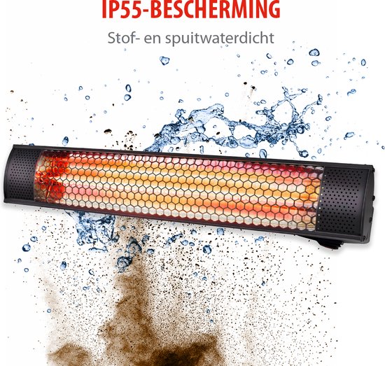 alpina Heater Terrasverwarmer met Infrarood Verwarming - Heater Elektrisch Wandmontage 2000W - Terrasverwarmer IP54 Stof- en Spuitwaterdicht - Terrasheater - 57 x 11,5 x 11 cm