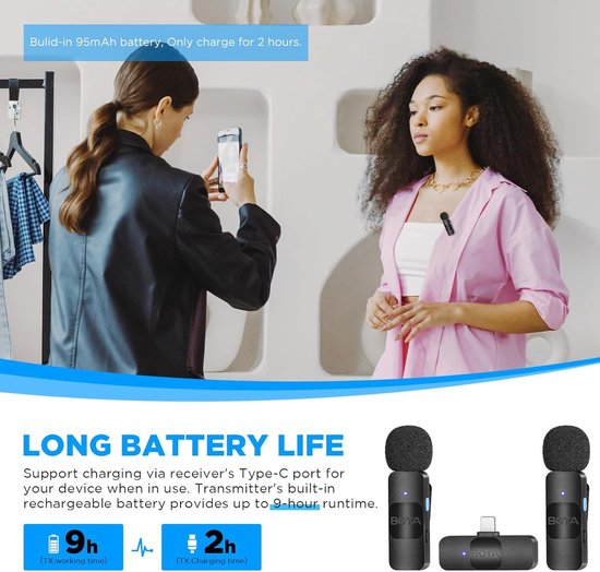 Boya BY-V2 Draadloze Microfoon Set voor Lightning