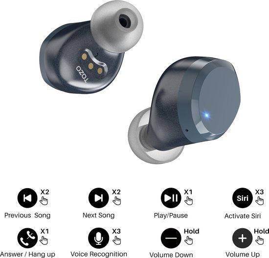 TOZO T12 Blauw - Draadloze oordopjes - Bluetooth oordoppen - Draadloze oortjes bluetooth sport - Draadloze Oortjes - Waterdichte oordopjes - Waterbestendig