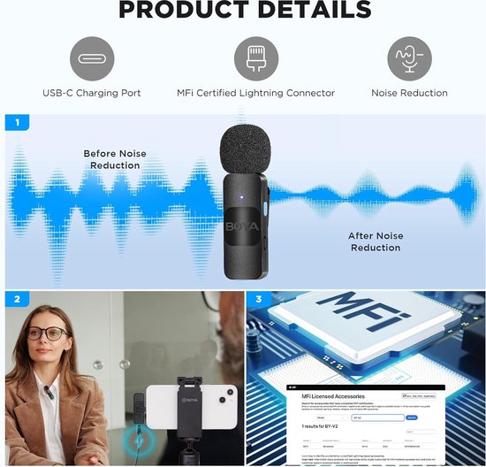 Boya BY-V2 Draadloze Microfoon Set voor Lightning