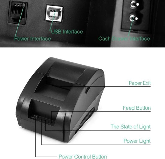 Netum Bonprinter - Kassabonprinter - Geschikt voor 58MM rollen - Thermische Printer - Kassabon - POS Printer - USB & Bluetooth - Zwart
