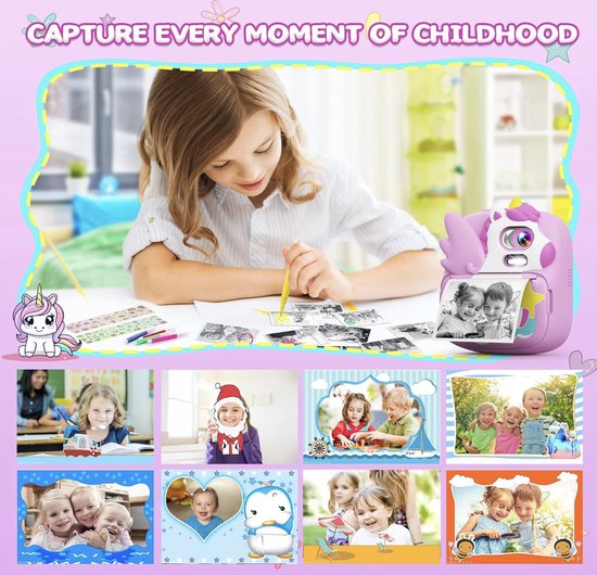 Kindercamera, instant camera, 2,4 inch instant camera voor kinderen, met 32G TF-kaart en fotopapier, 1080p HD digitale camera voor kinderen, cadeaus voor jongens en meisjes van 3-12 jaar