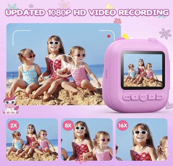 Kindercamera, instant camera, 2,4 inch instant camera voor kinderen, met 32G TF-kaart en fotopapier, 1080p HD digitale camera voor kinderen, cadeaus voor jongens en meisjes van 3-12 jaar