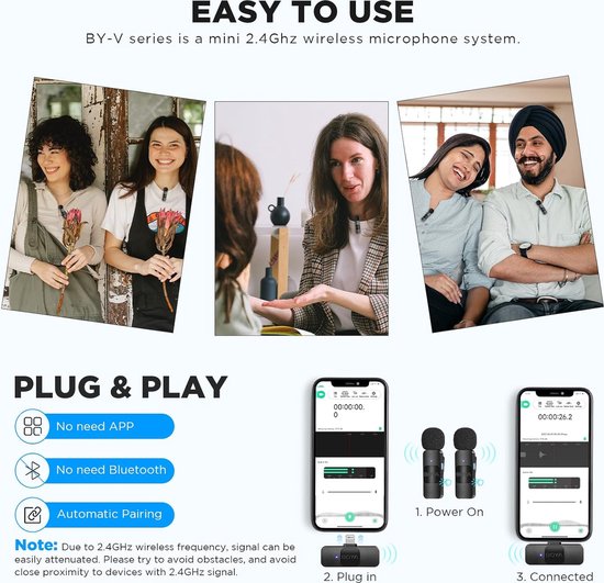 BOYA BY-V20 USB-C-draadloze microfoon met ruisonderdrukking, compatibel met Android/Type-C smartphones voor YouTube, Podcast, Facebook, vlogging, video-opname