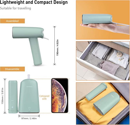 HOMEASY Reisstoomstrijkijzer, Stoomborstel, Reisstrijkijzer met 110 ml Watertank, 800 W, Reisstoomstrijkijzerstations, in 40 Seconden Snelle Opwarming Voor Dagelijks Gebruik en Op Reis