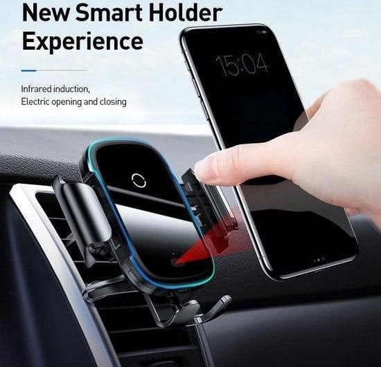 Draadloze Oplader Telefoonhouder met Sensor en LED - Baseus Qi Charger - Autohouder telefoon - Autolader Quick Charge