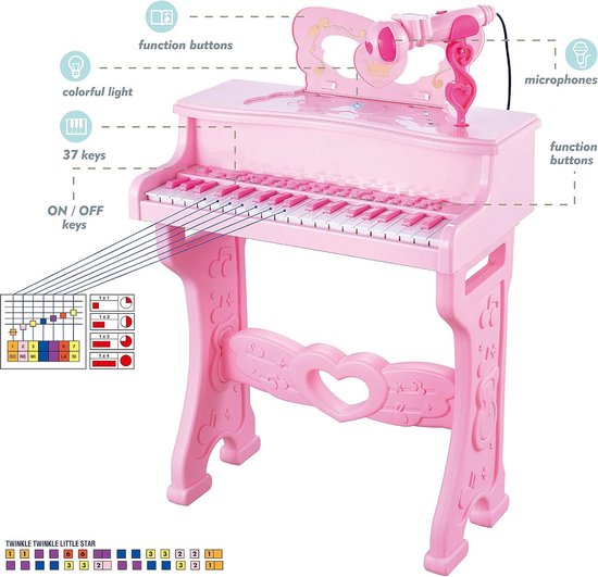 Kinderpiano - Roze muziekinstrument met 37 toetsen - Educatief speelgoed