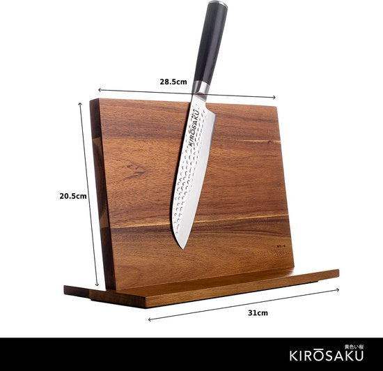 Kirosaku® Magneet Messenblok van Kitchtic, Acacia, Beschermt Lemmet, 31x22cm, Al Geleverd, Tijdloos Ontwerp, Messenhouder