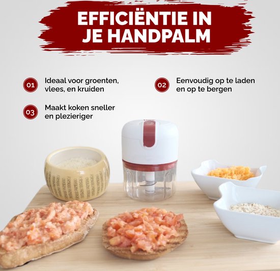 Beper Elektrische Hakmolen - 5 Roestvrijstalen Messen - Hakmolen - Handmatige Hakmolen - Keukenhakker - Groentenhakmolen - Uiensnijder - 250ml