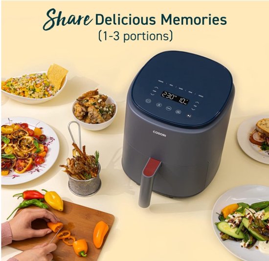 COSORI Intelligente olievrije friteuse 3,8 l, 75-230 °C, 1500 W, luchtfriteuse met app-recepten, 7 programma's, gezond voor 1-3 personen, vaatwasmachinebestendig, grijs