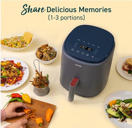 COSORI Intelligente olievrije friteuse 3,8 l, 75-230 °C, 1500 W, luchtfriteuse met app-recepten, 7 programma's, gezond voor 1-3 personen, vaatwasmachinebestendig, grijs