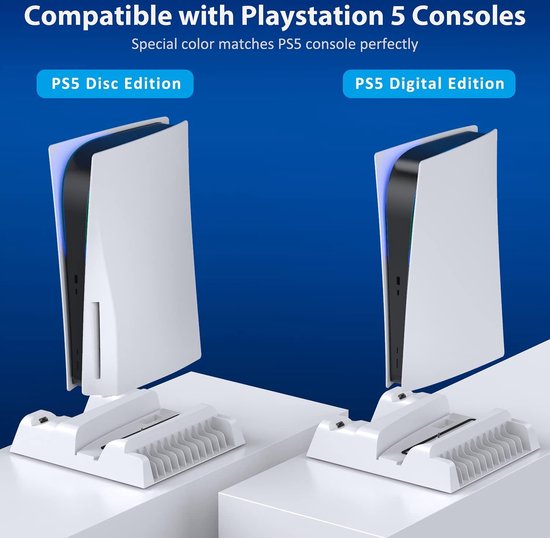 OIVO Oplaadstation met Koelventilatoren geschikt voor Playstation 5 Digital & Playstation 5 Disk - Verticale Docking Station voor PS5 - Oplader voor PS5