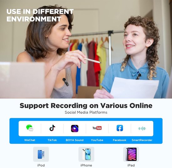 BOYA BY-V20 USB-C-draadloze microfoon met ruisonderdrukking, compatibel met Android/Type-C smartphones voor YouTube, Podcast, Facebook, vlogging, video-opname