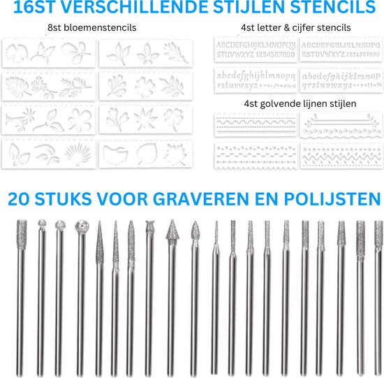 USB Graveerpen - Oplaadbare Mini Graveur met Graveeraccessoires voor Hout graveer set - 5000-18000 tpm - 20 Diamond Burr Bit