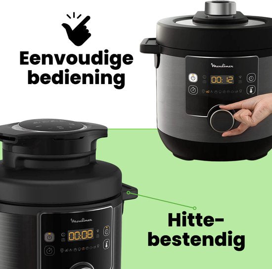 Moulinex 15-in-1 Turbo Cuisine & Fry Multicooker 1450 Watt Zwart 7,6 Liter - 15 Kookfuncties - Slowcooker - Airfryer - Snelkookpan - Stomen - Frituren - Rijstkoker - Sous Vide - Zwarte Kookpan 7.6 L - CE778810