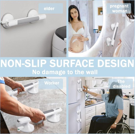 LORESJOY Handgrepen voor de badkamer met zuignap, veiligheidshandgreep voor mobiliteitsondersteuning, draagbare mobiliteitshulpmiddelen, veiligheidshandgreep met zuignapbevestiging, geen bevestigingen nodig, voor kinderen/ouderen/hulpmiddelen voor ge